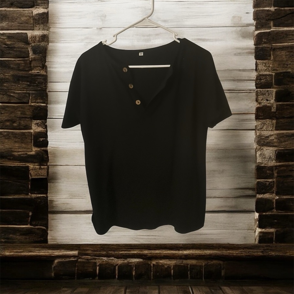 Black Short Sleeve Button-Up Shirt
